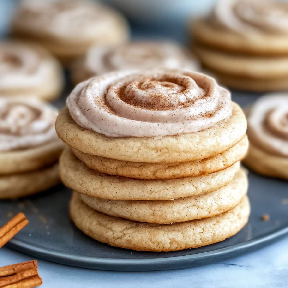 Crumbl Churro Cookies Stacked on a Plate