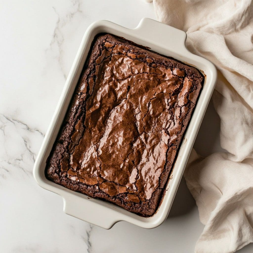 Fudge Brownies in a Baking Dish, top view