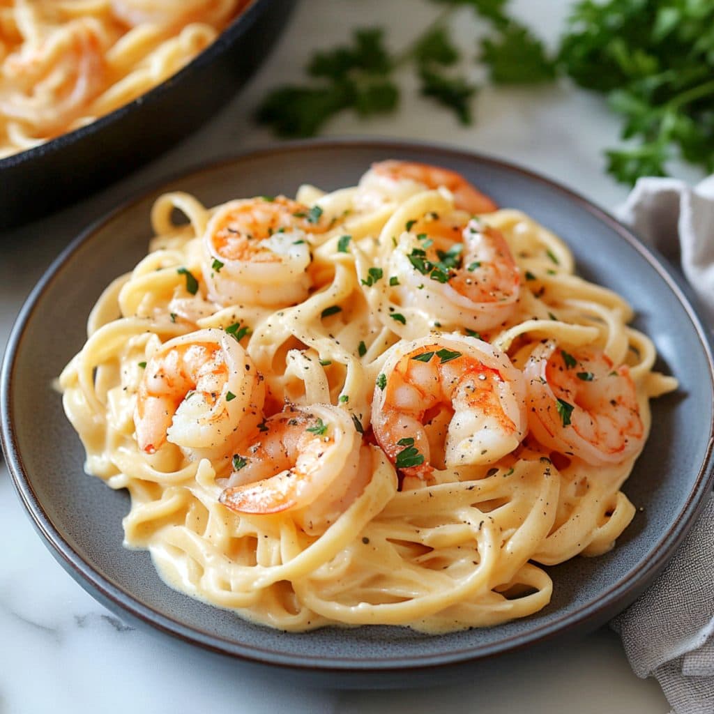 Copycat Red Lobster shrimp linguini alfredo, close-up