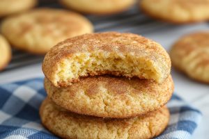 Freshly baked snickerdoodle cookies made from cake mix, coated in cinnamon sugar.