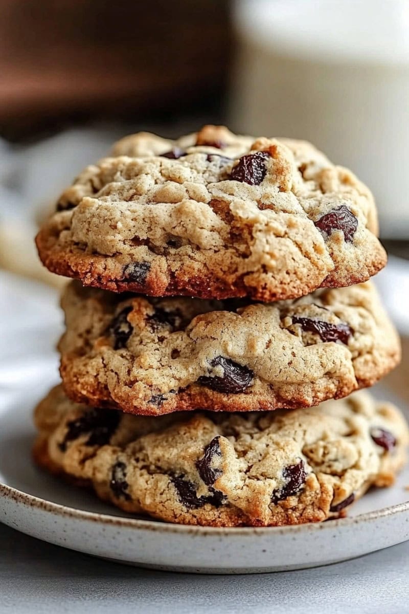Stack of Oatmeal Raisin Cookies on a Plate - 4