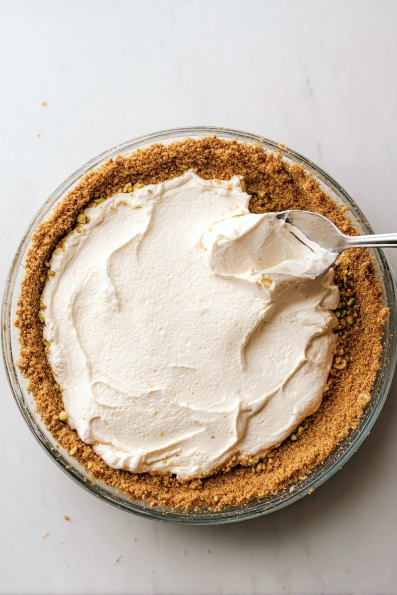 Graham cracker crust filled with mascarpone-ricotta.