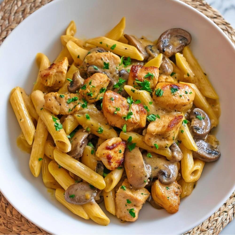 Cheesecake Factory Pasta Da Vinci with chicken and mushrooms.