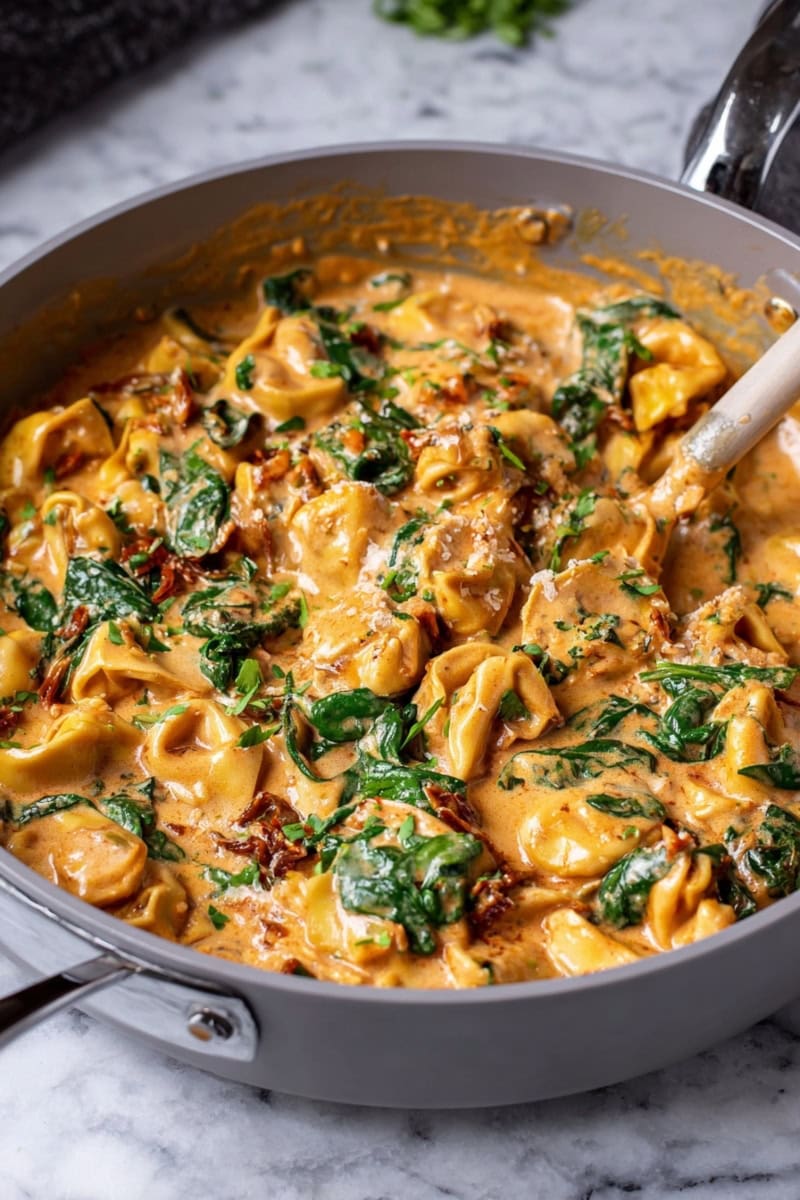 Creamy Marry Me Tortellini in a skillet.
